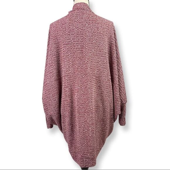 Oversized Slouchy Open Cardigan Dolman Sleeve Ribbed Heathered Maroon Medium - Picture 4 of 7
